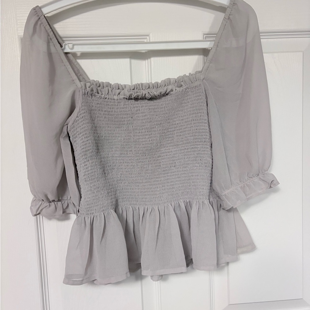 RD Style Dusty Purple Smocked Peplum Off-Shoulder Blouse